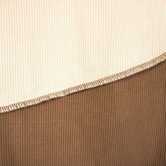 Naked Wardrobe Brown Color Block Ribbed Knit Long Sleeve Bodysuit Size Medium - Picture 4 of 12